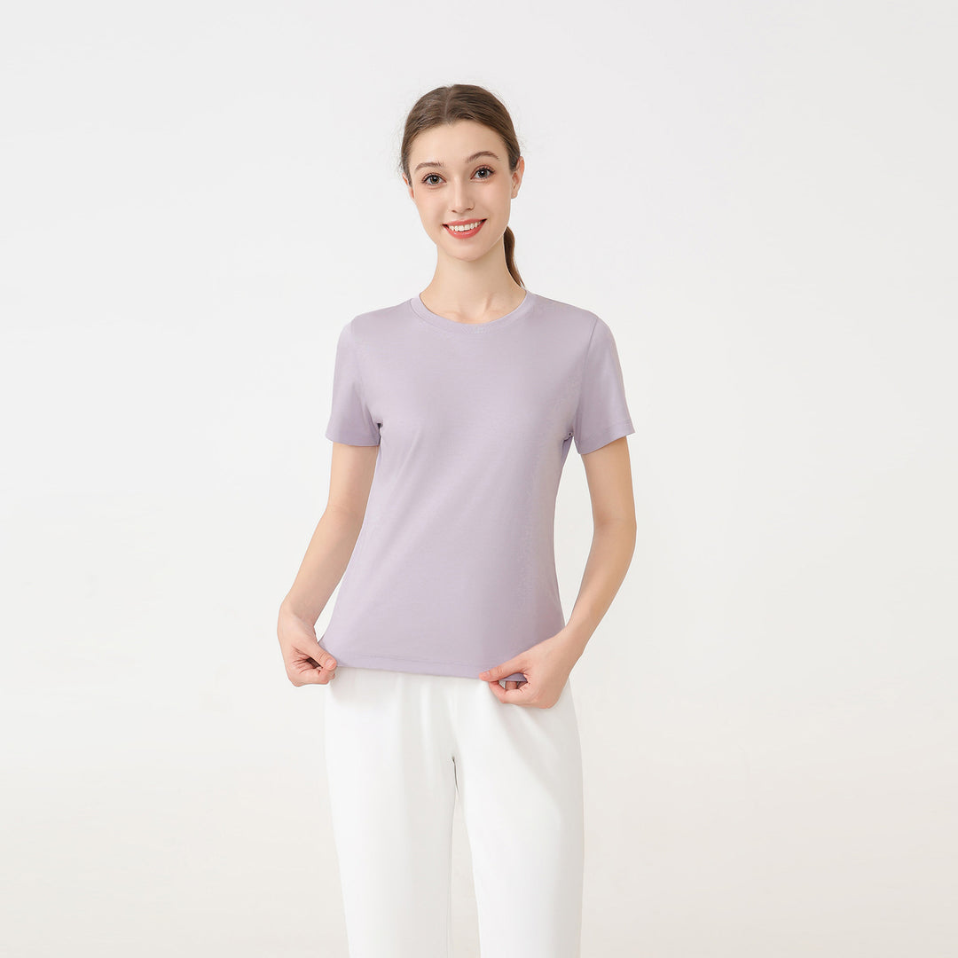 Damen klassisches Rundhals Baumwoll T-Shirt mit kurzem Arm und figurfreundlichem Schnitt R&B