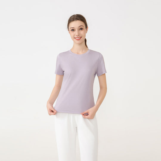 Damen klassisches Rundhals Baumwoll T-Shirt mit kurzem Arm und figurfreundlichem Schnitt R&B