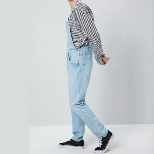 Herren Denim Latzhose im Vintage-Stil mit regulierbaren Trägern und praktischen Taschen R&B
