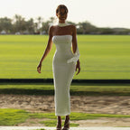 Damen elegantes Maxikleid mit hohem Kragen und figurformendem Schnitt R&B