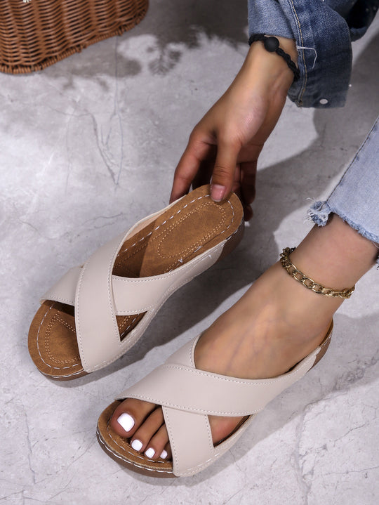 Damen komfortable Wedge-Pantoletten mit elegantem Überkreuz-Design R&B