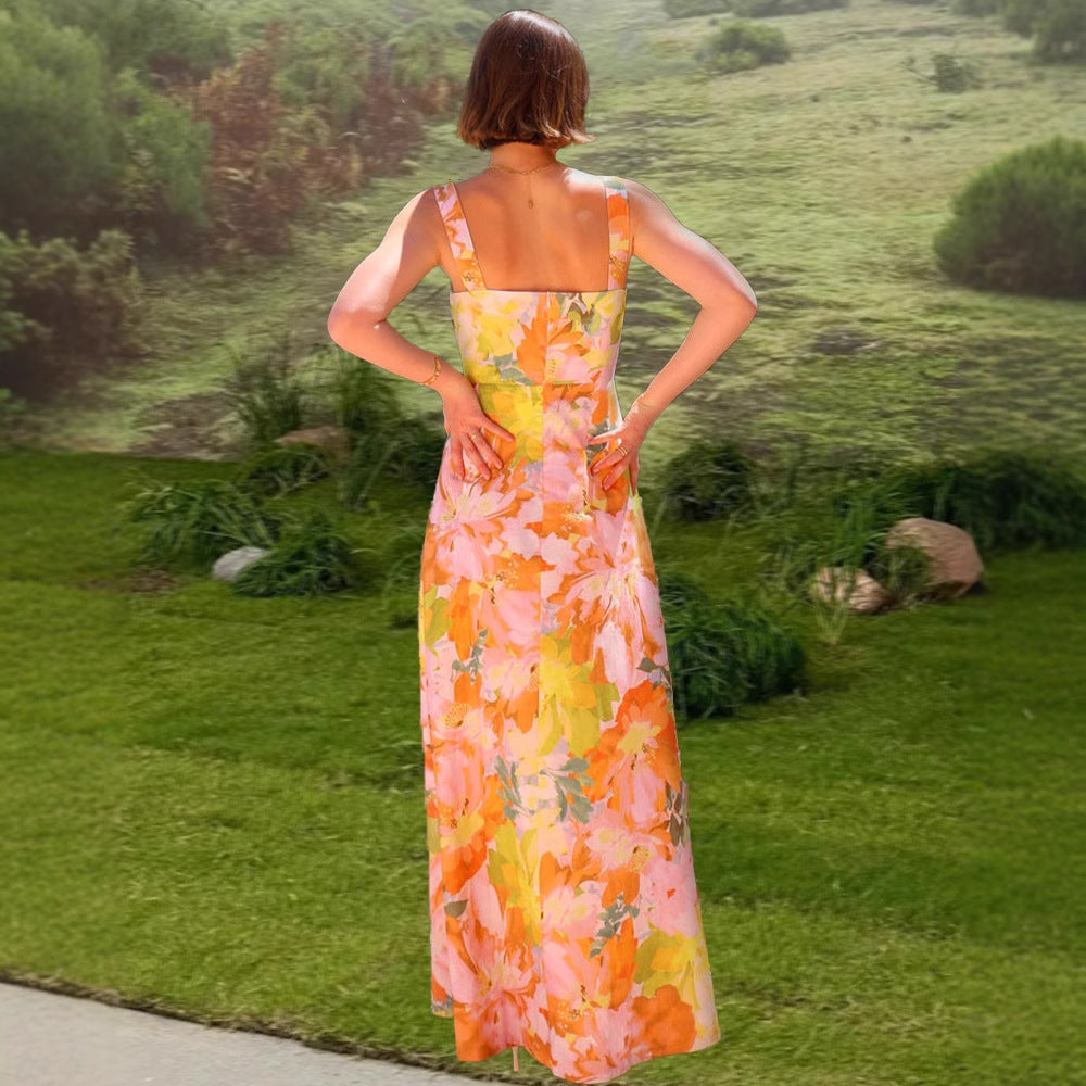 Damen Maxikleid mit floralem Muster und schmalen Trägern R&B
