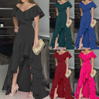 Damen Maxikleid mit voluminösen Rüschen und schulterfreiem Design R&B