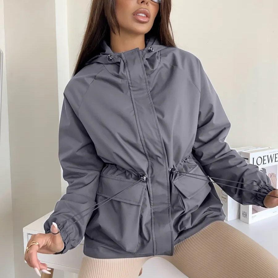 Damen lässige wasserdichte Jacke mit verstellbarem Bund