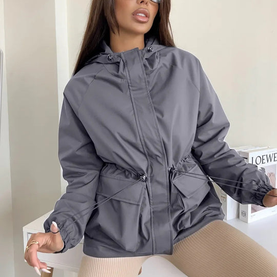 Damen lässige wasserdichte Jacke mit verstellbarem Bund R&B