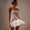 Damen Funkelndes Pailletten-Cocktailkleid mit Federn R&B