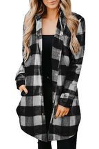 Damen lässige Longbluse im Karo-Design mit Knopfleiste R&B