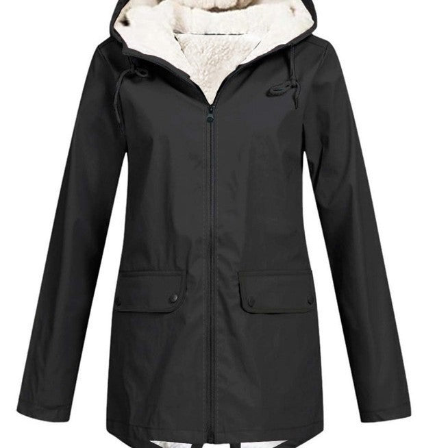 Damen Wasserabweisende Übergangsjacke mit warmem Fleece-Futter und verstellbarem Kapuzenkragen R&B