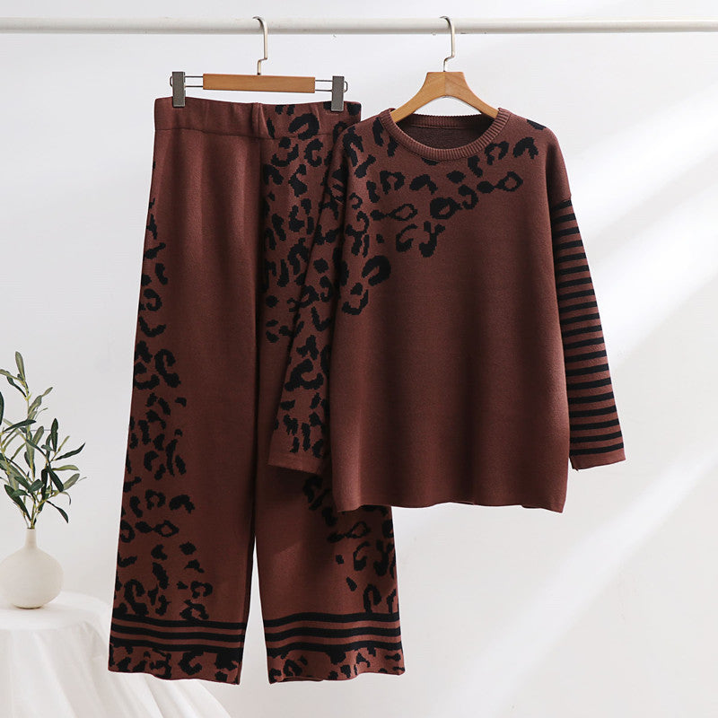 Damen modisches Lounge-Set mit Tiermuster und breiten Streifen R&B