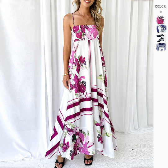 Damen Maxikleid mit modernen grafischen Mustern und dünnen Trägern R&B