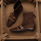 Damen Ankle Boots mit doppeltem Schnallenverschluss aus hochwertigem Wildleder