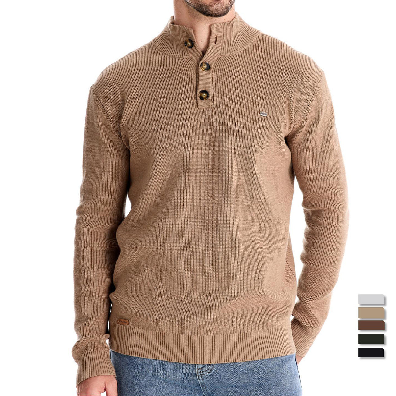 Herren Pullover mit Knopfleiste und strukturiertem Muster