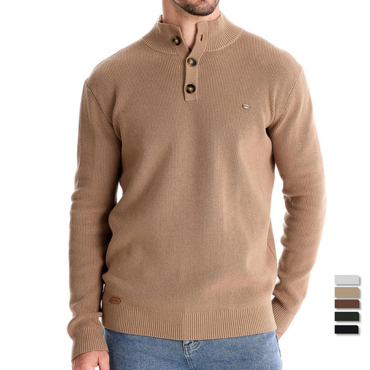 Herren Pullover mit Knopfleiste und strukturiertem Muster R&B
