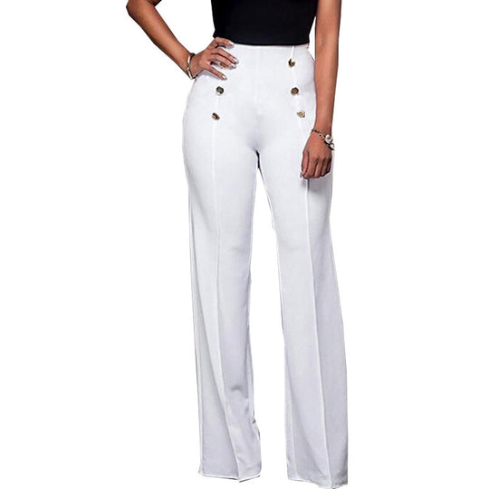 Damen Elegante High-Waist Hose mit dekorativen Knöpfen R&B
