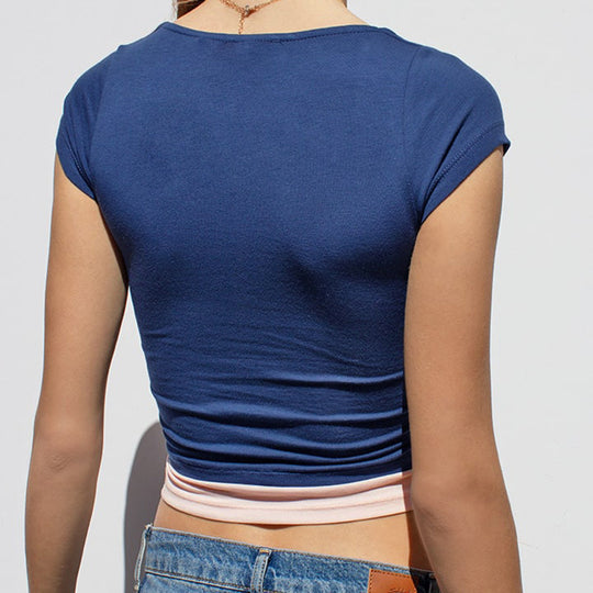 Damen Crop-Oberteil mit modischem Quadrat-Ausschnitt und kontrastierendem Saum R&B