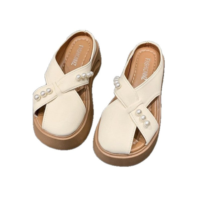 Damen Modische Plateau-Sandalen mit Perlenschmuck R&B