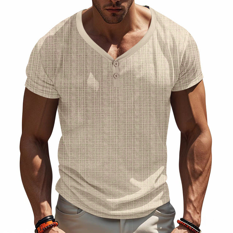 Herren Kurzarm Henley-Shirt mit strukturiertem Design und praktischen Knopfdetails R&B