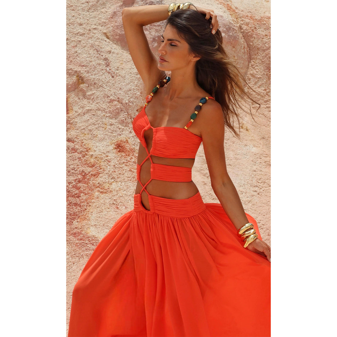 Damen Maxikleid mit einzigartigem Cut-Out Design R&B
