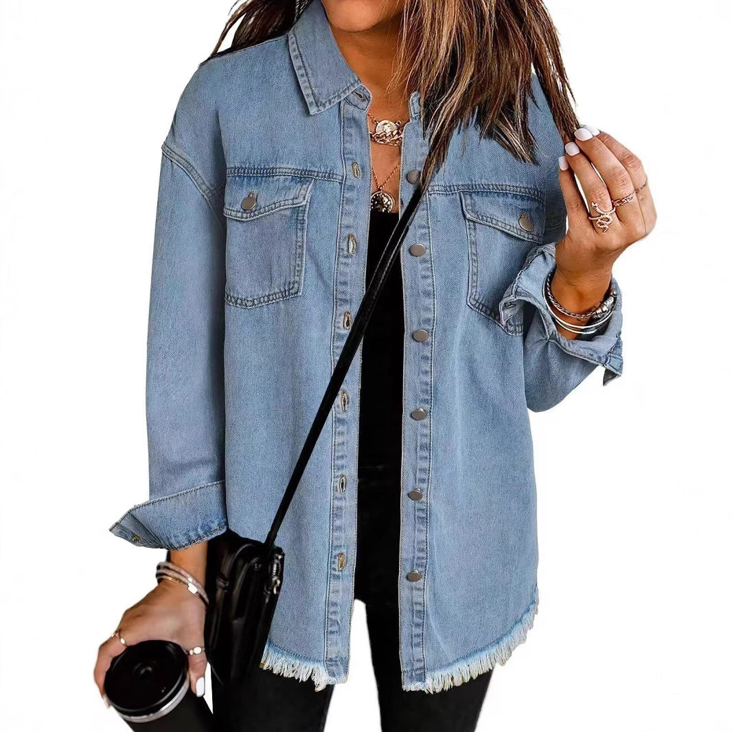 Damen Oversized Jeanshemd mit Fransen R&B