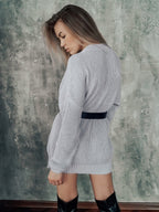 Damen lässiges Strickkleid mit oversized Schnitt und stylishen Gürtel R&B