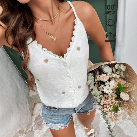 Damen Spaghetti-Trägershirt mit Herzmotiven R&B