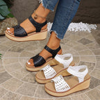 Damen komfortable Keil-Sandalen mit perforiertem Obermaterial R&B