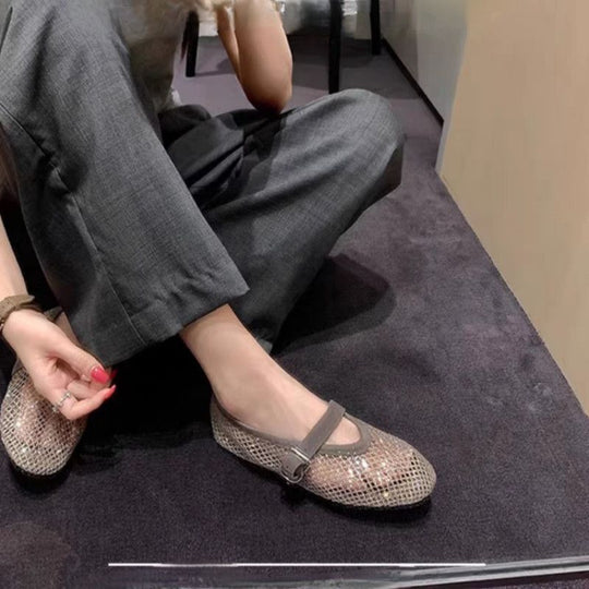 Damen Netz-Ballerinas mit dekorativem Riemen R&B