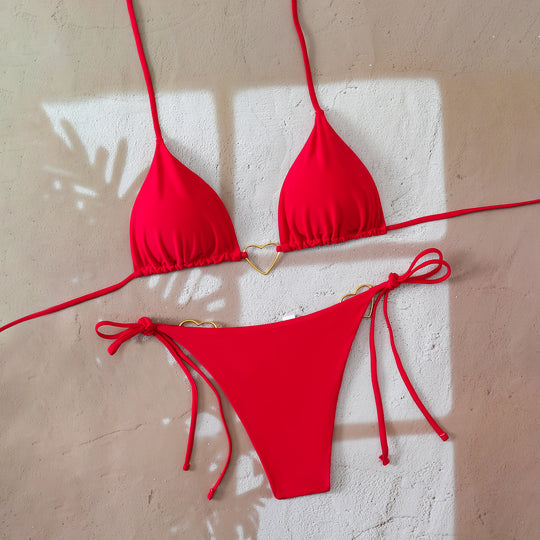 Damen Triangel-Bikini-Set mit Herz-Detail und verstellbaren Bindebändern R&B