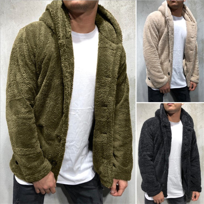 Herren Fleecejacke mit Kapuze und knöpfbarem Verschluss R&B
