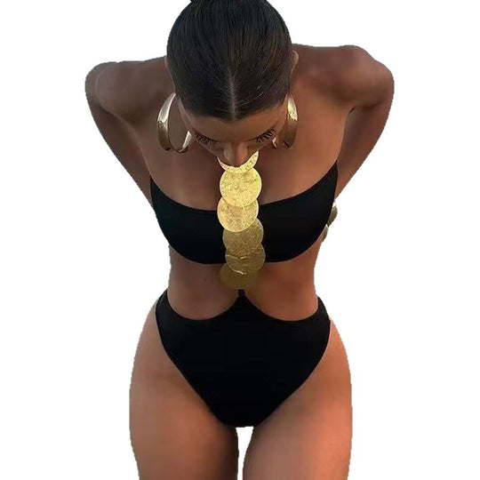 Damen Bikini mit hochgeschnittenem Design und glanzvollen Akzenten R&B
