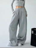 Damen lässige High-Waist Jogginghose mit weitem Bein und elastischem Bund