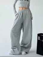 Damen lässige High-Waist Jogginghose mit weitem Bein und elastischem Bund
