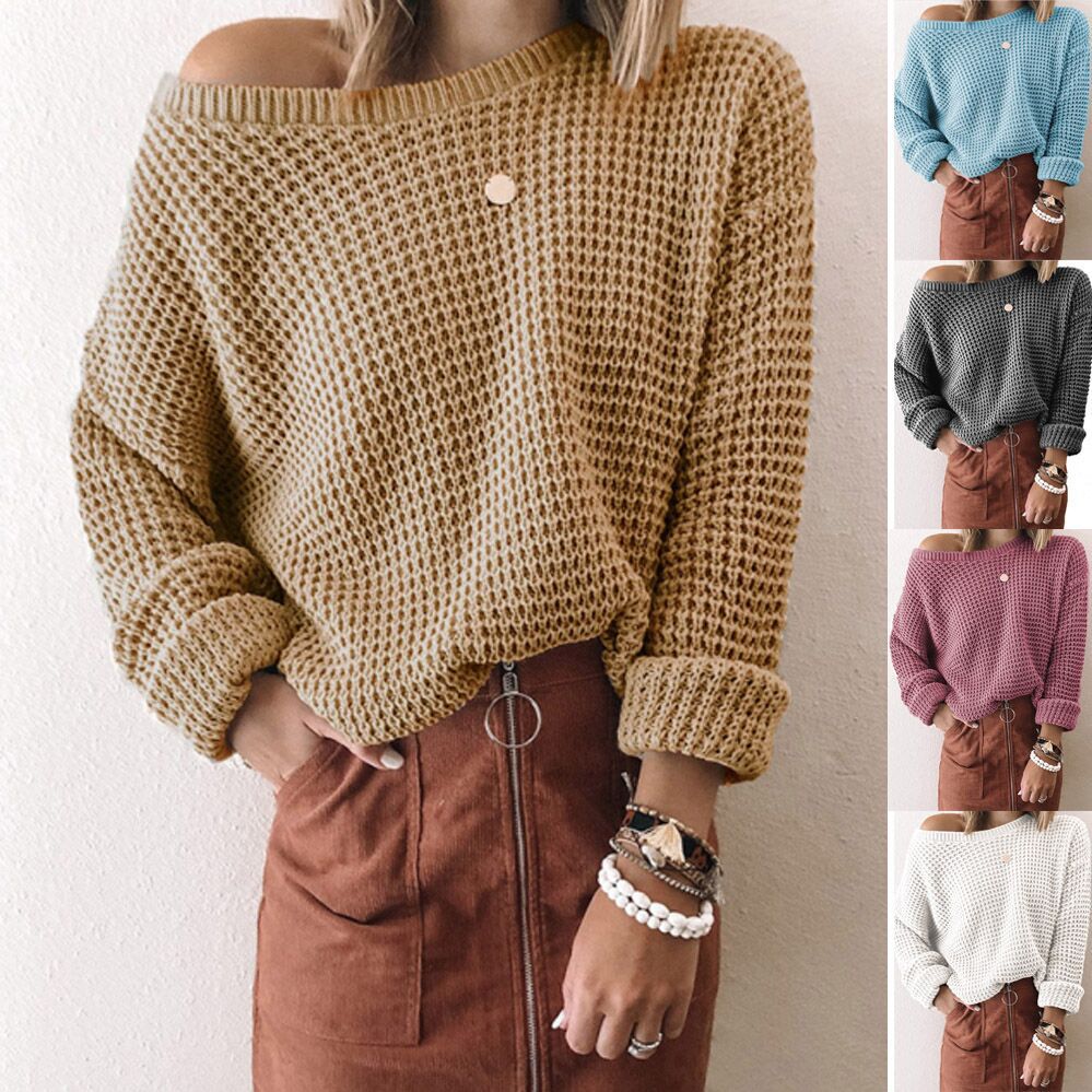 Damen Weites Strickoberteil mit Schneckenstruktur und weitem Ausschnitt R&B