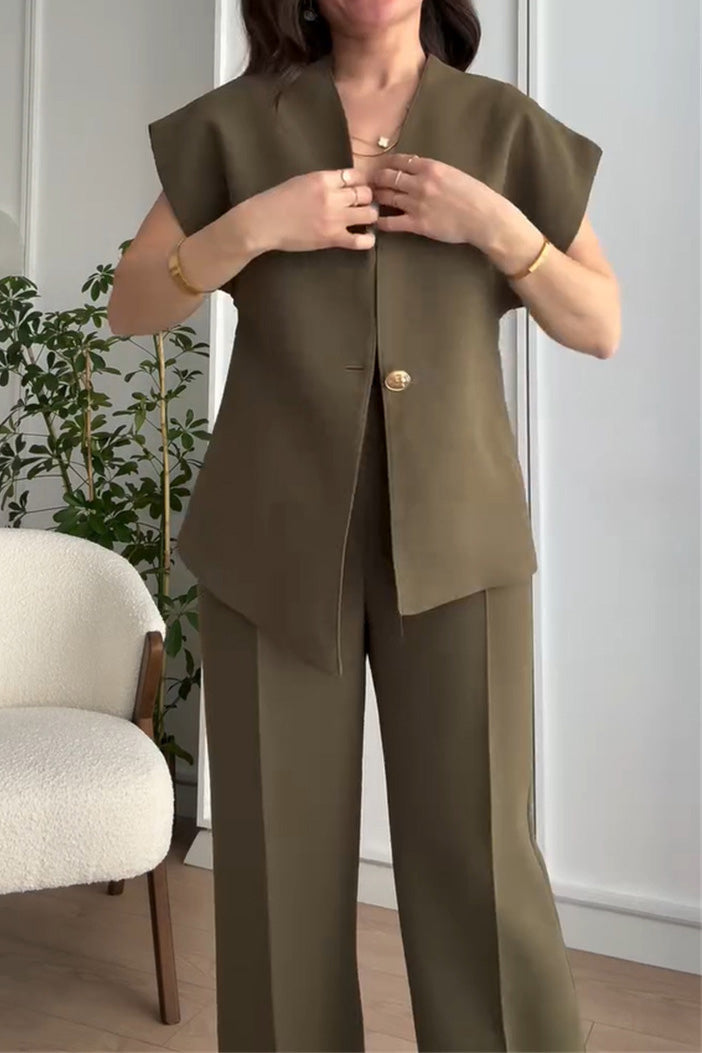 R&B | V-Ausschnitt Top und Hochtaillierte Hose Zweiteiler Anzug
