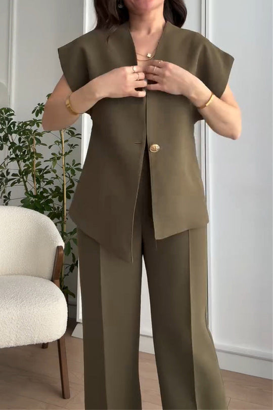 R&B | V-Ausschnitt Top und Hochtaillierte Hose Zweiteiler Anzug