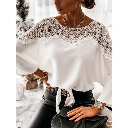 Damen elegante Bluse mit Spitze R&B