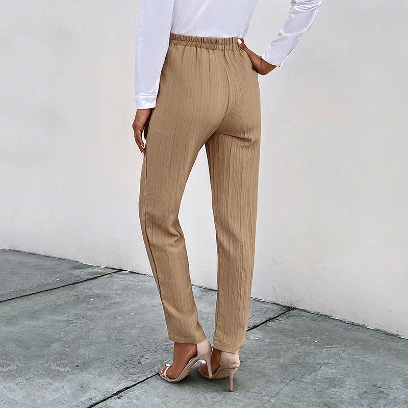 Damen lässige High-Waist-Hose mit elastischem Bund und praktischen Taschen R&B