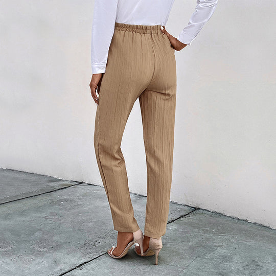 Damen lässige High-Waist-Hose mit elastischem Bund und praktischen Taschen R&B