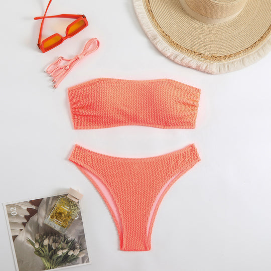 Damen Bandeau-Bikini-Set mit strukturiertem Oberteil und klassischem Schnitt R&B