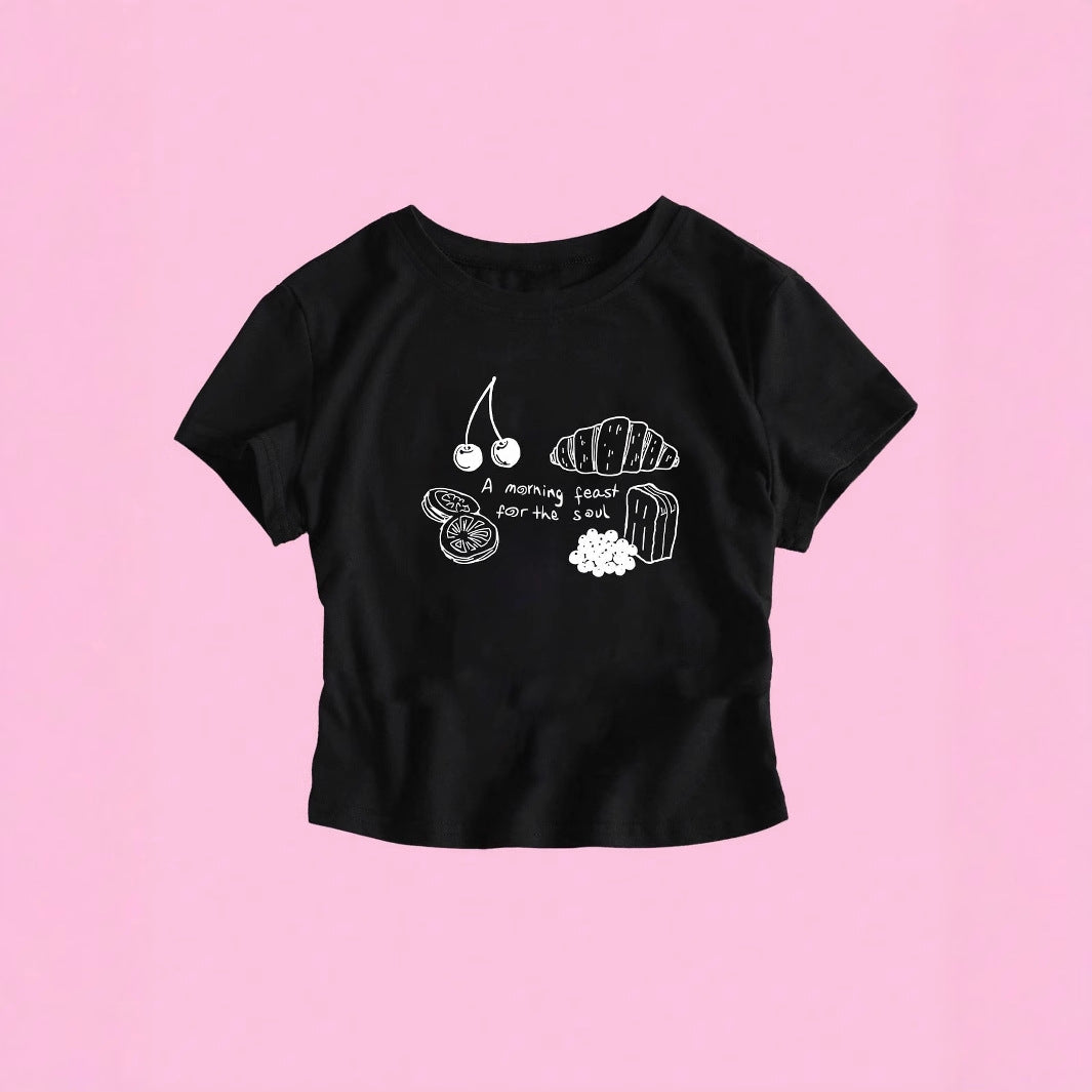 Damen T-Shirt mit kreativem Frühstücksdesign R&B