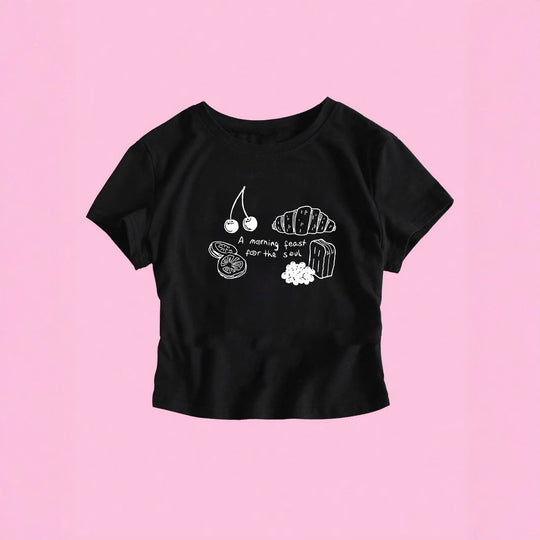 Damen T-Shirt mit kreativem Frühstücksdesign R&B