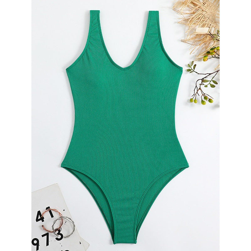 Damen Einteiler Badeanzug mit elegantem V-Ausschnitt und figurformendem Schnitt R&B