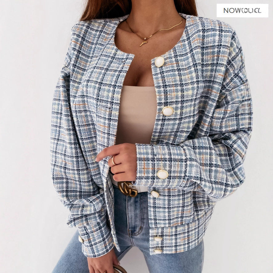 Damen Karierte Bouclé-Jacke R&B
