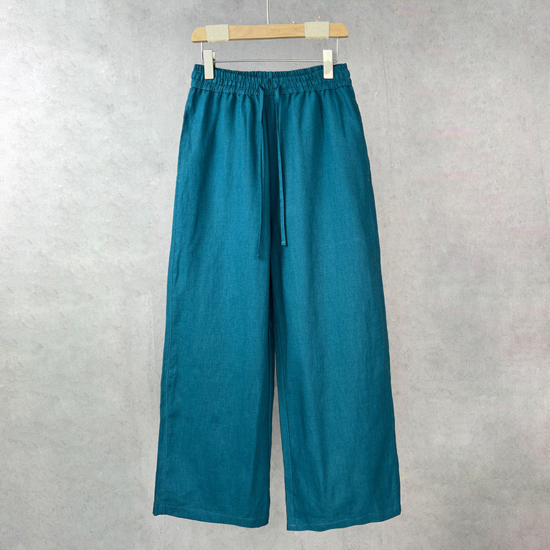 Damen lockere Leinenhose mit elastischem Bund und seitlichen Eingrifftaschen R&B