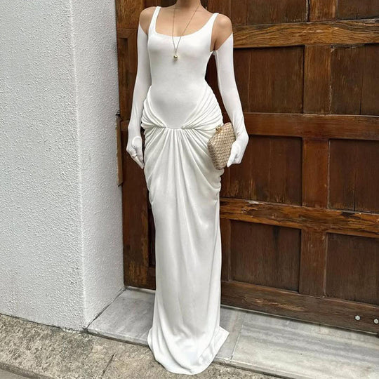 Damen Elegantes bodenlanges Kleid mit raffiniertem Drapierungseffekt R&B