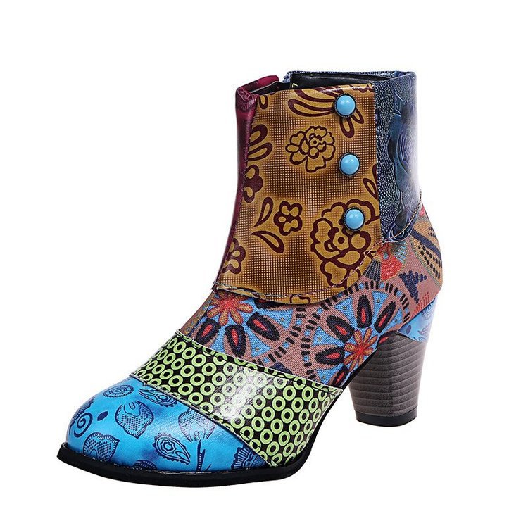 Damen Elegante Stiefeletten mit floralen Mustern und dekorativen Knöpfen R&B