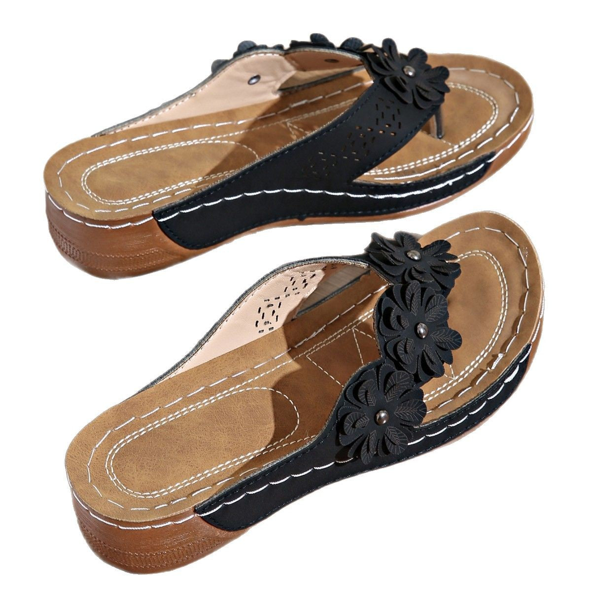Damen Zehentrenner-Sandalen mit floralem Design und gepolsterter Sohle R&B