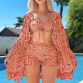 Damen Bade-Set mit modischem Kimono und lässigen Shorts R&B
