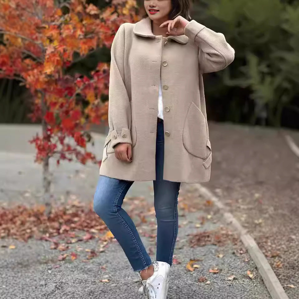 Damen Modische Wolljacke mit praktischen Taschen und Knopfdetails R&B
