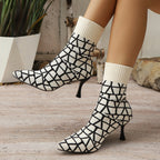 Damen Stiefelimitierte Sockenschuhe mit elegantem Absatz R&B